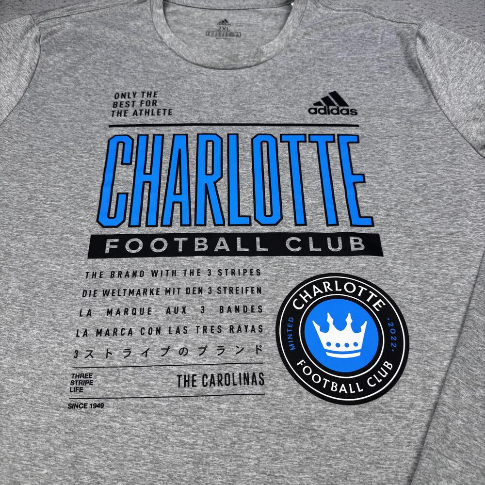 Charlotte FC Shirt Tee Mens 2XL Gray MLS Soccer Adidas Long Sleeve AEROREADY - Picture 3 of 13